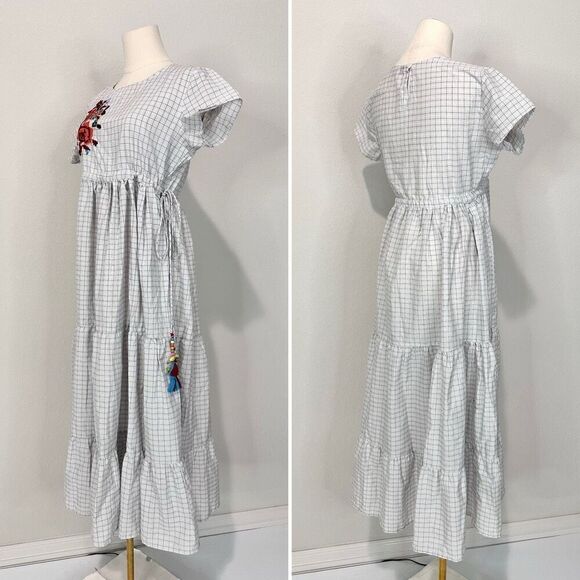 Sangria Embroidered Empire Waist Midi Dress M Boho Cottage Core Prairie - Picture 3 of 11